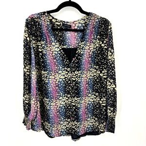 1 STATE Womens Plus Size 1X Leopard Ombre V Neck Long Sleeve Button Front Blouse